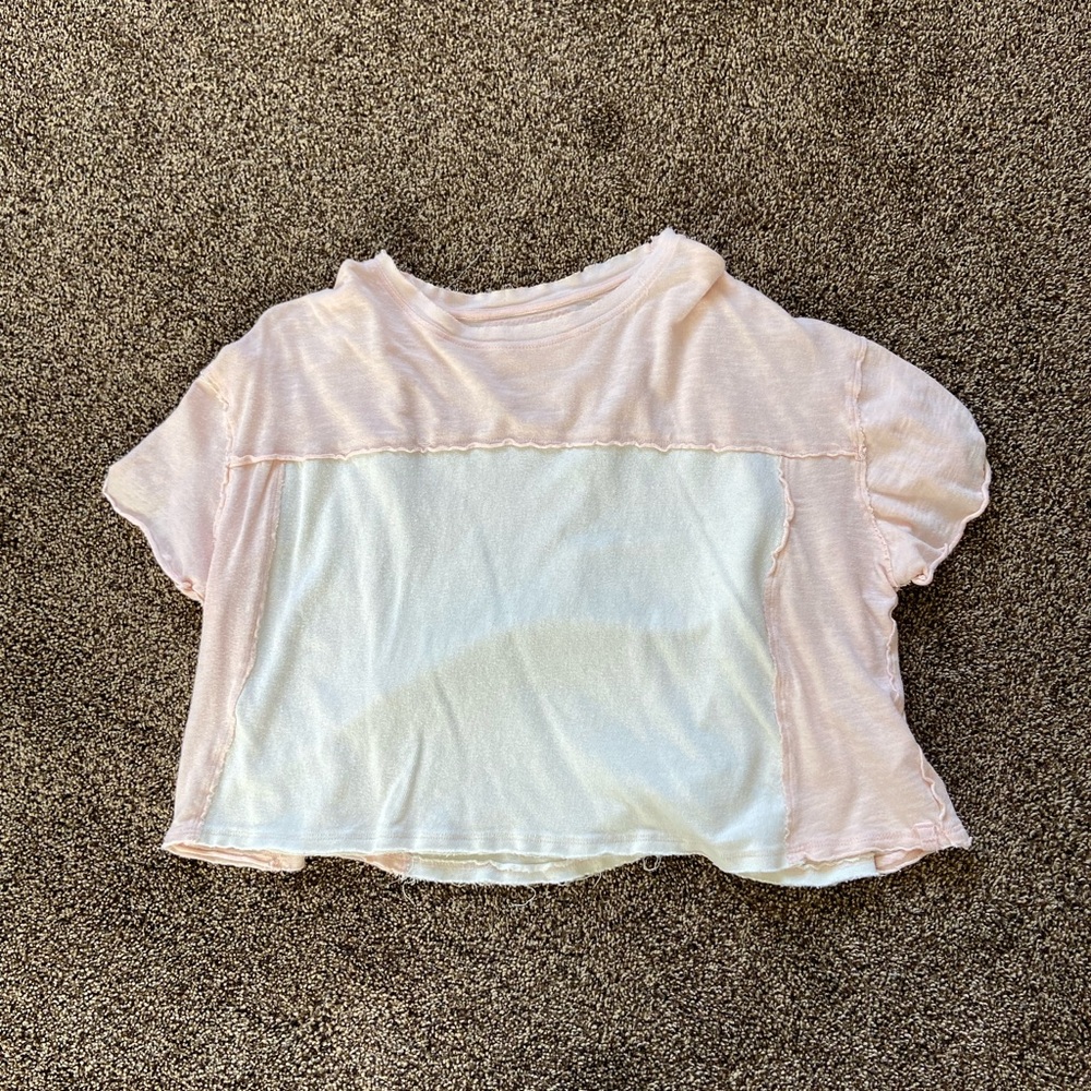 We the Free Pink/White Crop Tee XS
